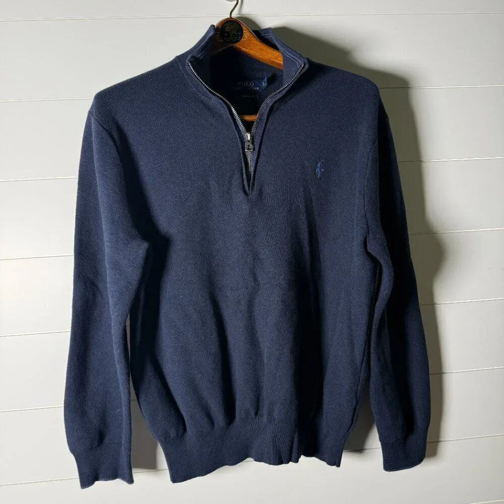 Polo Ralph Lauren Pima Cotton Sweater 1/4 Zip Navy Sz. XL